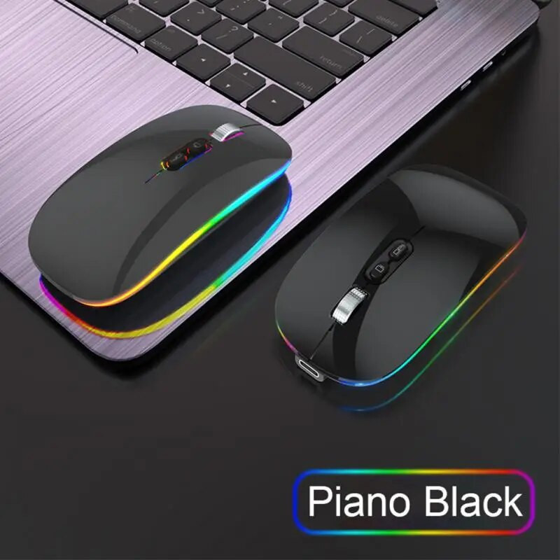 2,4 GHZ belaidė C tipo įkraunama ypač plona nešiojama dvigubo režimo pelė, tyli foninio apšvietimo pelė, skirta nešiojamam kompiuteriui