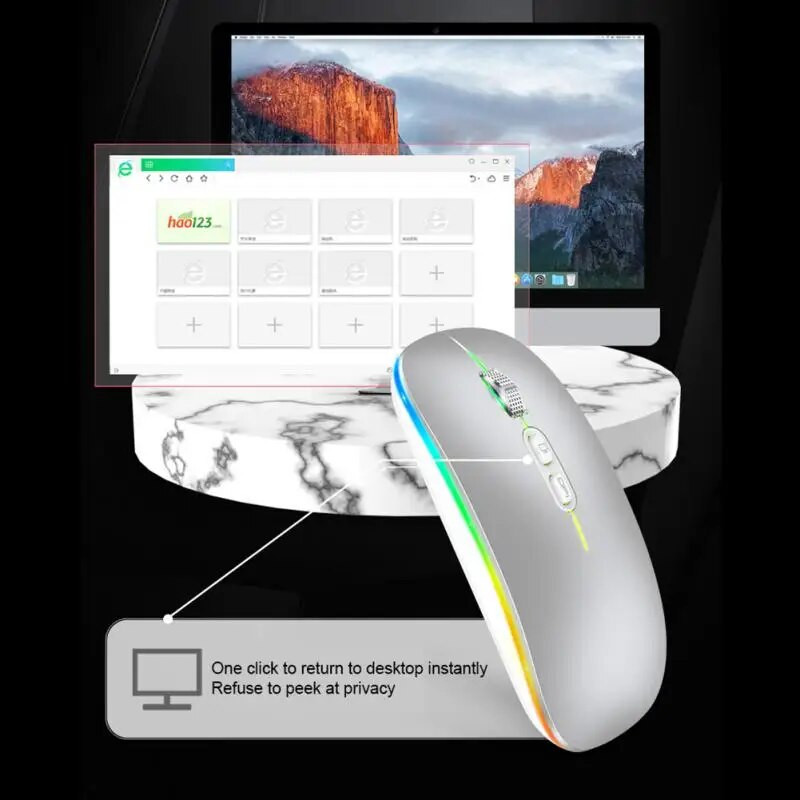 2,4 GHZ belaidė C tipo įkraunama ypač plona nešiojama dvigubo režimo pelė, tyli foninio apšvietimo pelė, skirta nešiojamam kompiuteriui