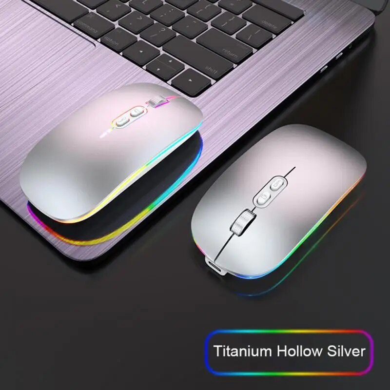 2,4 GHZ belaidė C tipo įkraunama ypač plona nešiojama dvigubo režimo pelė, tyli foninio apšvietimo pelė, skirta nešiojamam kompiuteriui