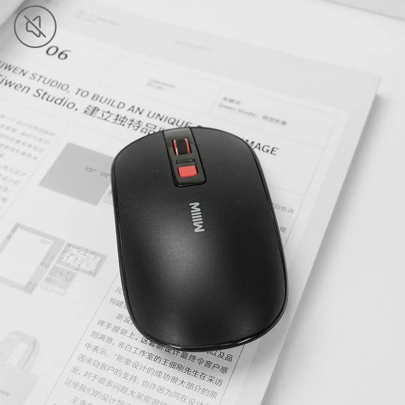 Miiiw Wireless Mute Mouse Lite ABS 800/1200/1600DPI Kelių greičių DPI Nutildymo mygtukas 2.4GHz belaidis imtuvas Tyli pelė