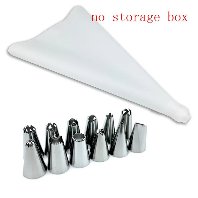 1vnt silikono glazūravimo vamzdelių kremo konditerijos maišelis + 12 vnt nerūdijančio plieno antgalis konditerijos antgaliai keitiklis „pasidaryk pats“ tortų dekoravimo įrankiai.