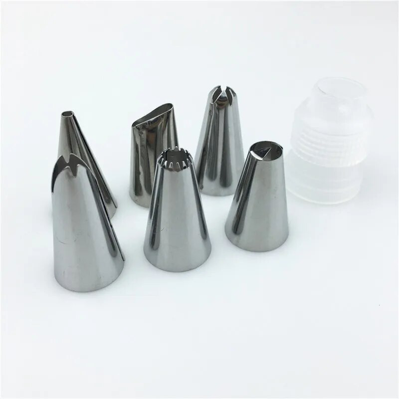 8 vnt. / rinkinys Silikoniniai virtuvės priedai Glazūrai vamzdeliai Kremas konditerijos maišelis su 6 nerūdijančio plieno antgaliais „pasidaryk pats“ pyrago dekoravimo antgalių rinkinys