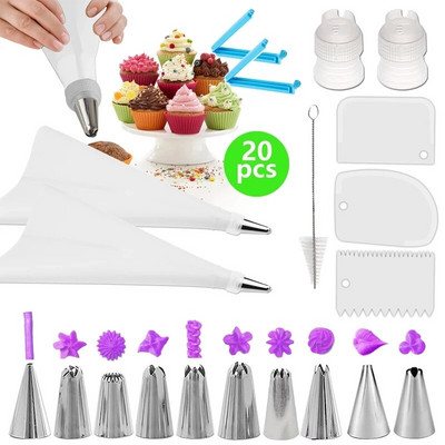 7-51 vnt. Grietinėlės purkštukų rinkinys Tortų dekoravimo įrankiai Glajus vamzdeliai Antgalis Konditeriniai maišeliai Viskas konditerijos kepimui Konditerijos įrankiai