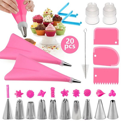 7-51 vnt. Grietinėlės purkštukų rinkinys Tortų dekoravimo įrankiai Glajus vamzdeliai Antgalis Konditeriniai maišeliai Viskas konditerijos kepimui Konditerijos įrankiai