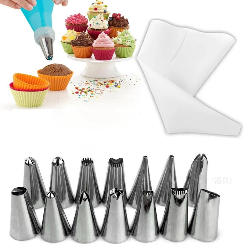 7-51 vnt. Grietinėlės purkštukų rinkinys Tortų dekoravimo įrankiai Glajus vamzdeliai Antgalis Konditeriniai maišeliai Viskas konditerijos kepimui Konditerijos įrankiai