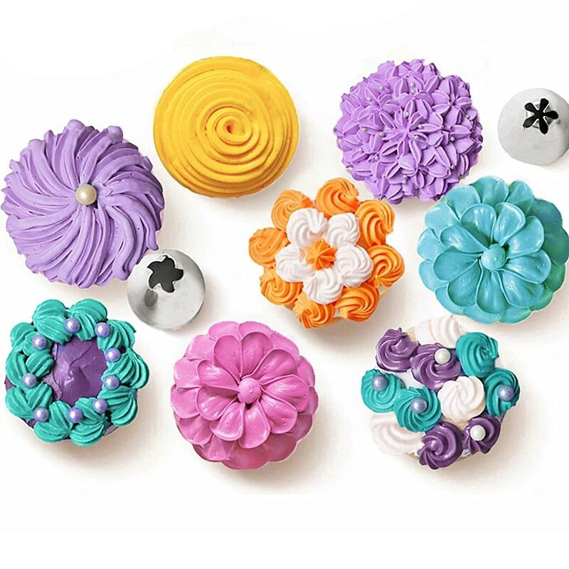 7-51 vnt. Grietinėlės purkštukų rinkinys Tortų dekoravimo įrankiai Glajus vamzdeliai Antgalis Konditeriniai maišeliai Viskas konditerijos kepimui Konditerijos įrankiai