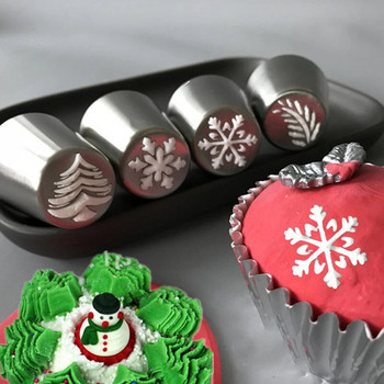 Χριστουγεννιάτικη κρέμα κέικ από ανοξείδωτο χάλυβα Ακροφύσια σωληνώσεων με γλάσο Σετ δέντρο με νιφάδες χιονιού Cupcake Διακόσμηση στόματος λουλουδιών Εργαλεία ψησίματος