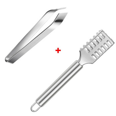 Nerūdijančios žuvies svarstyklės gramdomos trintuvės žuvies odos šepetys Greitai nuimkite grandiklį ir ištraukite kaulinį pincetą Virtuvės gaminimo įrankiai