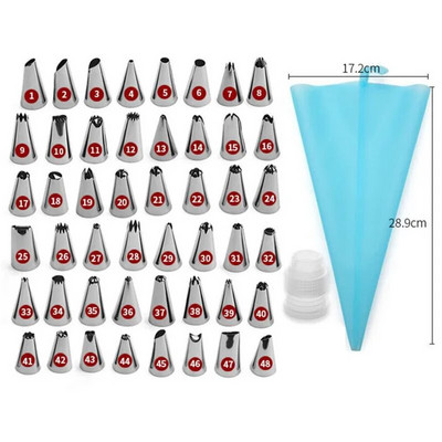 8-50 vnt./rinkinys Silikoninio konditerinio maišelio antgaliai Virtuvė „pasidaryk pats“ 48 apledėjimo vamzdelių antgalis + kreminiai daugkartiniai konditerijos maišeliai Tortų dekoravimo įrankiai