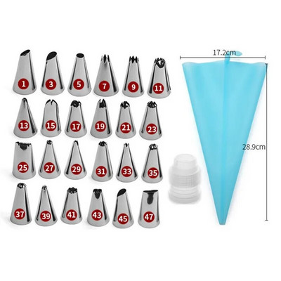 8-50 vnt./rinkinys Silikoninio konditerinio maišelio antgaliai Virtuvė „pasidaryk pats“ 48 apledėjimo vamzdelių antgalis + kreminiai daugkartiniai konditerijos maišeliai Tortų dekoravimo įrankiai