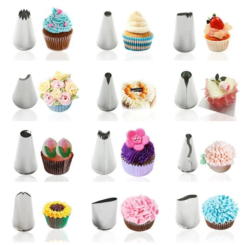 16 stílusú fém krémes fúvókák tortadíszítő eszközök rozsdamentes acél jegesedés csövek fúvóka tippek új torta fondant dekor sütési eszközök