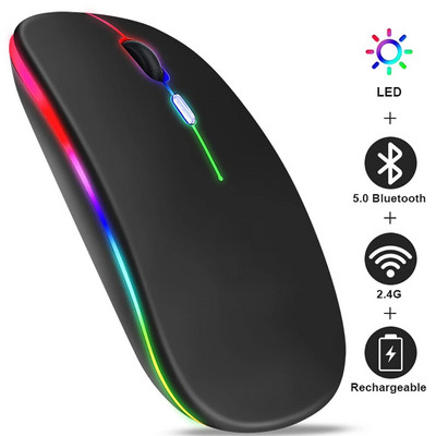 Безжична Bluetooth мишка Безжична компютърна мишка Акумулаторна ергономична мишка LED USB мишки Безшумна мауза с RGB подсветка за компютър