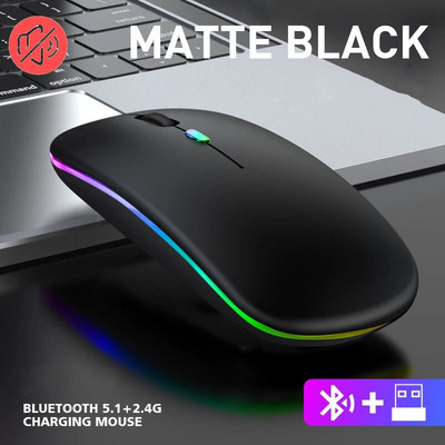 Belaidė „Bluetooth“ pelė Belaidė kompiuterio pelė Įkraunama Ergonomiška pelė LED USB pelė Tylioji „Mause“ su RGB apšvietimu, skirta kompiuteriui