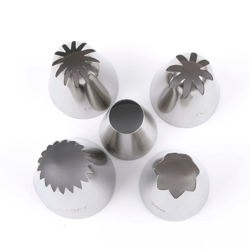 5 vnt. dideli metaliniai tortų kremo dekoravimo antgaliai nerūdijančio plieno vamzdžių glazūros purkštukai torto fondant dekoro antgalis torto kepimo įrankiai