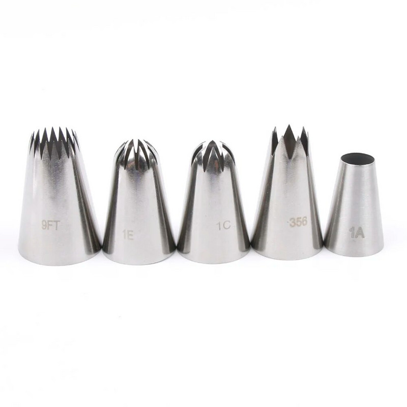 5 vnt. dideli metaliniai tortų kremo dekoravimo antgaliai nerūdijančio plieno vamzdžių glazūros purkštukai torto fondant dekoro antgalis torto kepimo įrankiai