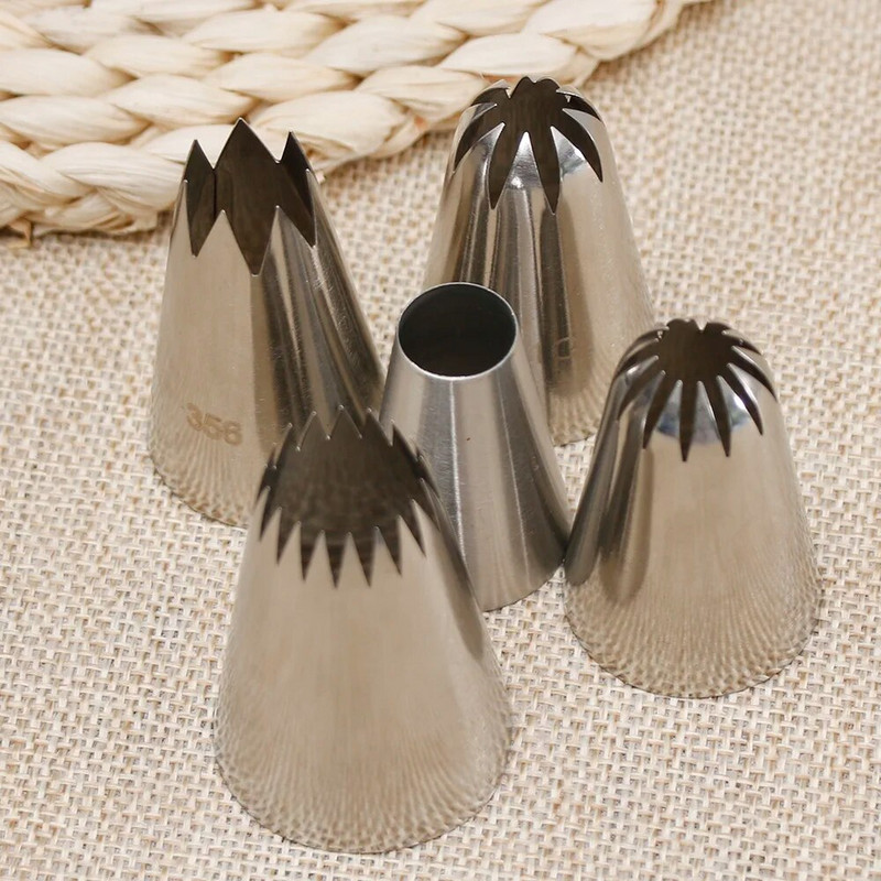 5 vnt. dideli metaliniai tortų kremo dekoravimo antgaliai nerūdijančio plieno vamzdžių glazūros purkštukai torto fondant dekoro antgalis torto kepimo įrankiai