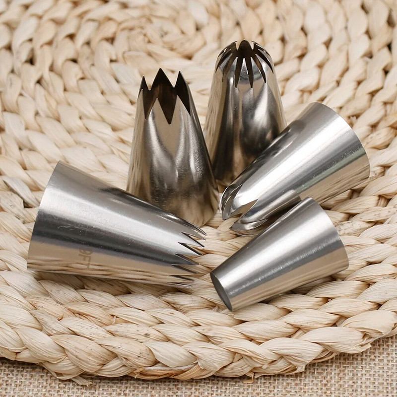 5 vnt. dideli metaliniai tortų kremo dekoravimo antgaliai nerūdijančio plieno vamzdžių glazūros purkštukai torto fondant dekoro antgalis torto kepimo įrankiai