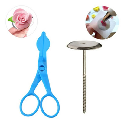 1/2 vnt Blue Piping Gėlių žirklės Nagų saugos rožių dekoras Lifter Fondant Tortų dekoravimo padėklas Kremo perkėlimas Kepimo konditerijos įrankiai
