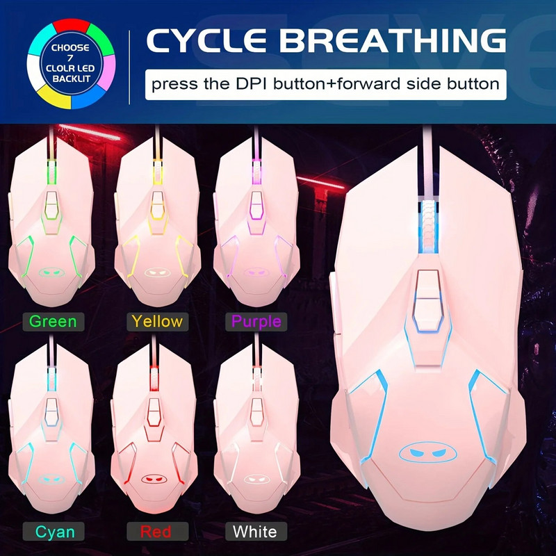 MageGee G10 Gaming Mouse Ενσύρματο, 7 χρώματα Breathing LED Backlit Gaming ποντίκι, 6 ρυθμιζόμενο DPI (έως 3200 DPI), Εργονομικό Optica