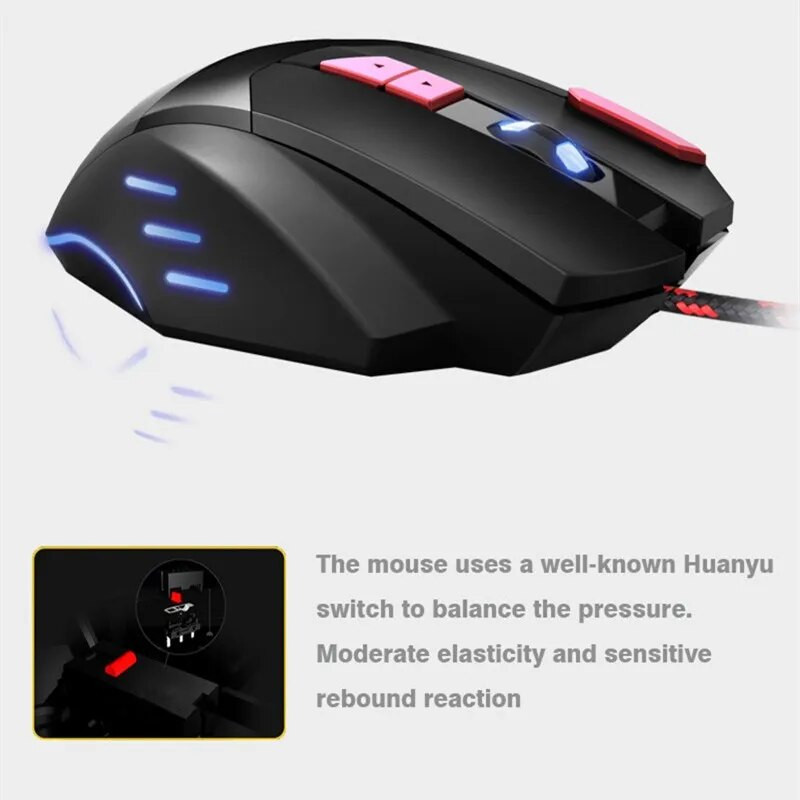 Laidinė žaidimų pelė 8D lazerinė 7 lygių reguliuojama CPI pelė RGB pelė tyli mause su foninio apšvietimo kabeliu nešiojamam kompiuteriui