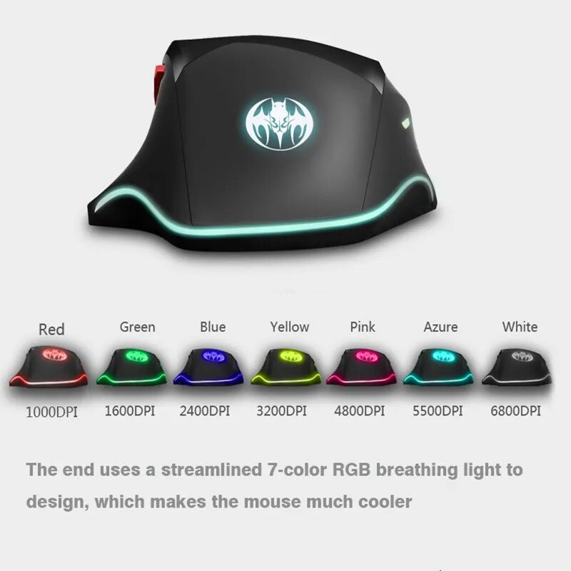 Laidinė žaidimų pelė 8D lazerinė 7 lygių reguliuojama CPI pelė RGB pelė tyli mause su foninio apšvietimo kabeliu nešiojamam kompiuteriui