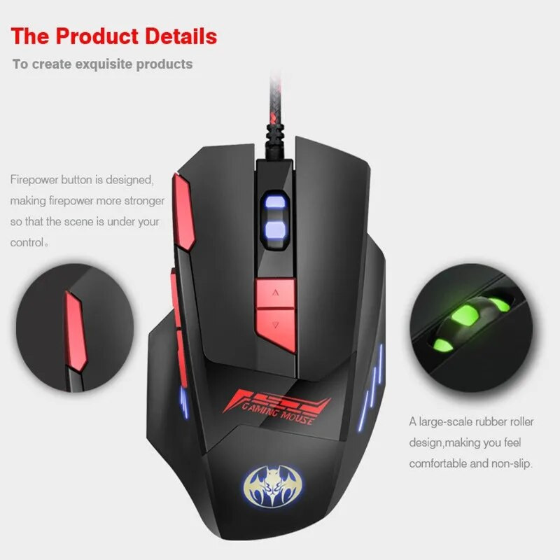Laidinė žaidimų pelė 8D lazerinė 7 lygių reguliuojama CPI pelė RGB pelė tyli mause su foninio apšvietimo kabeliu nešiojamam kompiuteriui