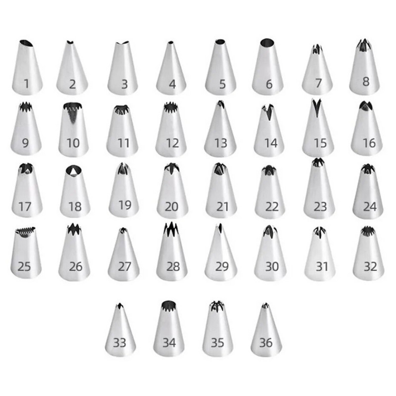 36 vnt Tortų dekoravimo įrankis Įvairių nėrinių formų tešlos kremo purkštukai Fondant konditerijos snapelis glazūra vamzdžių antgalis kepimui