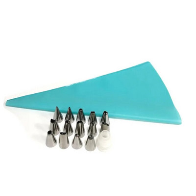 16 vnt / rinkinys silikono glajaus vamzdelių kremo konditerijos maišelis 14 vnt nerūdijančio plieno antgalis konditerijos antgaliai konverteris "pasidaryk pats" tortų dekoravimo įrankiai