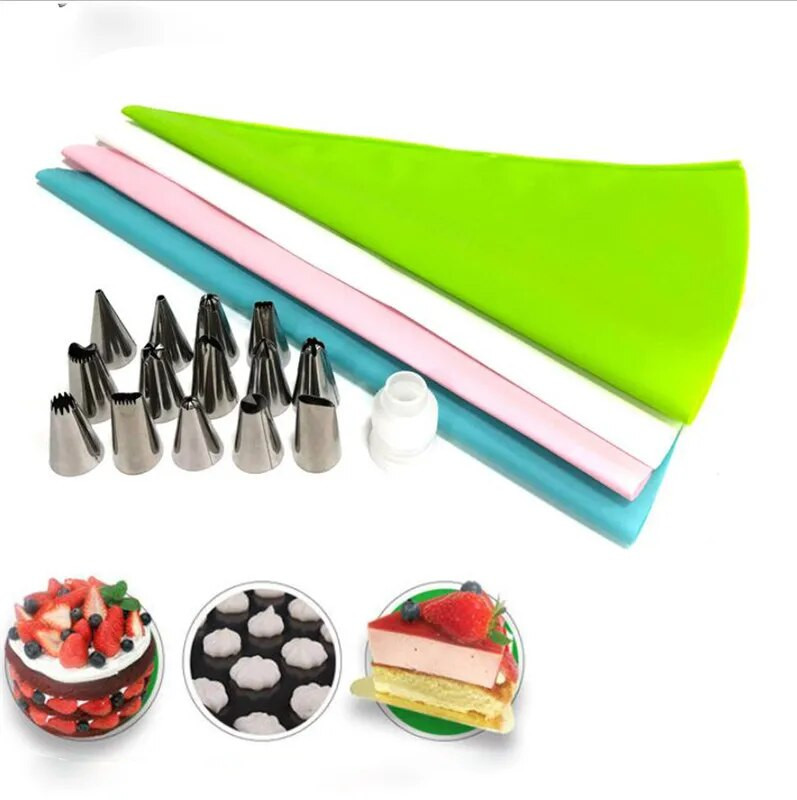 16 vnt / rinkinys silikono glajaus vamzdelių kremo konditerijos maišelis 14 vnt nerūdijančio plieno antgalis konditerijos antgaliai konverteris "pasidaryk pats" tortų dekoravimo įrankiai