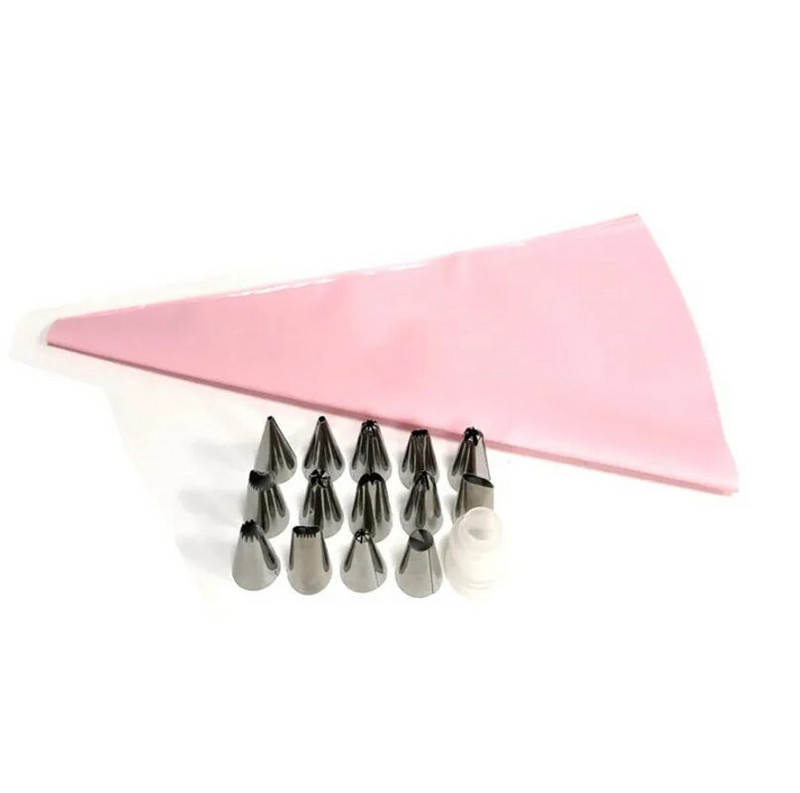 16 vnt / rinkinys silikono glajaus vamzdelių kremo konditerijos maišelis 14 vnt nerūdijančio plieno antgalis konditerijos antgaliai konverteris "pasidaryk pats" tortų dekoravimo įrankiai