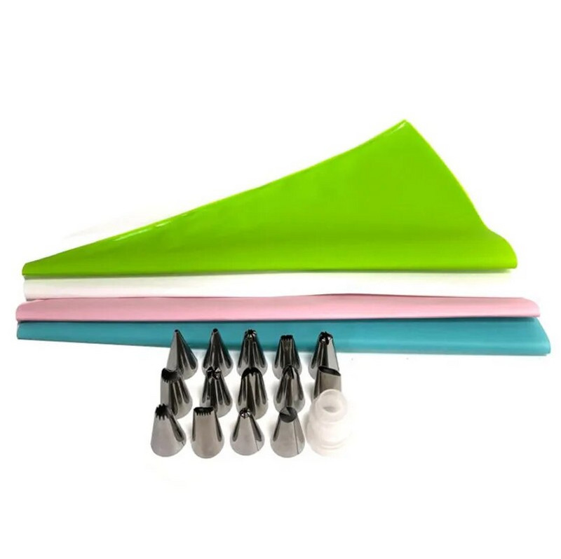 16 vnt / rinkinys silikono glajaus vamzdelių kremo konditerijos maišelis 14 vnt nerūdijančio plieno antgalis konditerijos antgaliai konverteris "pasidaryk pats" tortų dekoravimo įrankiai