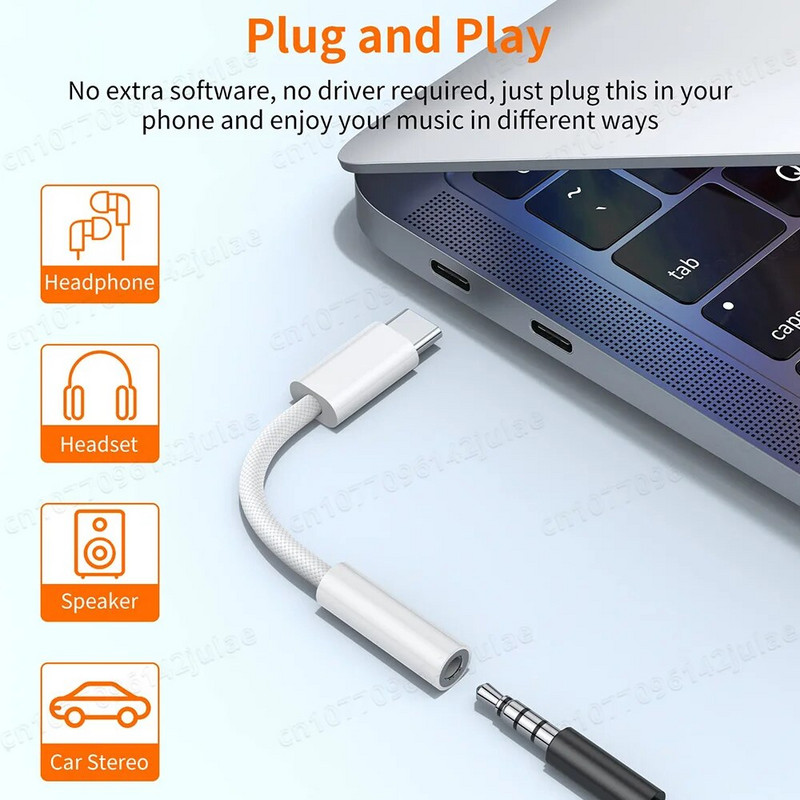 C tipo USB iki 3,5 mm moteriškos ausinių lizdo adapteris USB C prie Aux garso kabelio laidas, skirtas iPhone 15 Plus15 Pro Max iPad Pro MacBook