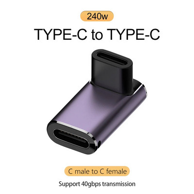 5A tipo C OTG adapteris 240 W greito įkrovimo duomenų keitiklis USB4.0 40Gbps palaikymas 8K 60Hz USB C 90/180 laipsnių alkūnės adapteris