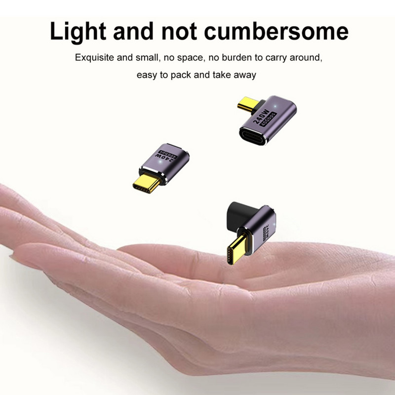 5A tipo C OTG adapteris 240 W greito įkrovimo duomenų keitiklis USB4.0 40Gbps palaikymas 8K 60Hz USB C 90/180 laipsnių alkūnės adapteris