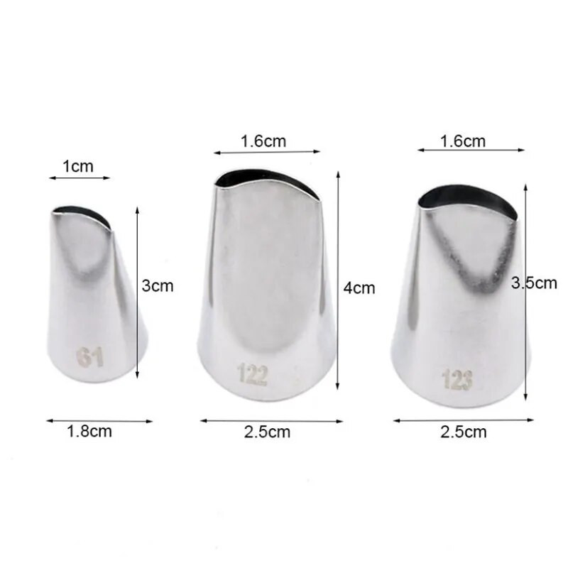 #123 #122 #61 3 vnt., nerūdijančio plieno rožių žiedlapis "pasidaryk pats" glajų vamzdelių antgaliai Keksiukų pyrago kremo vamzdelių antgalis Tortų dekoravimo įrankiai