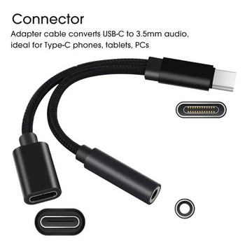 2в1 USB-C тип C до 3,5 мм Aux аудио кабел за зареждане, адаптер, сплитер, жак за слушалки, USB тип-C адаптерен кабел за Xiaomi Huawei