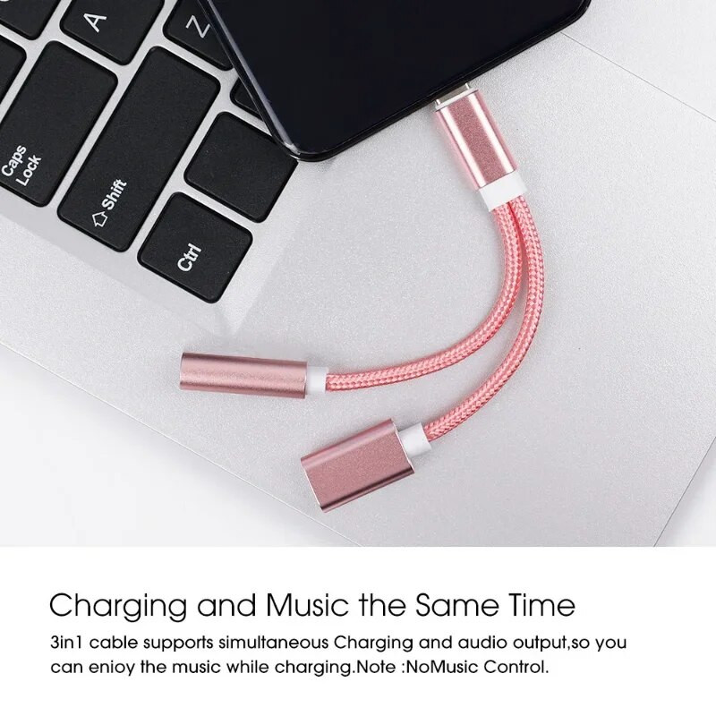 2 viename USB-C tipo C iki 3,5 mm Aux garso įkrovimo kabelio adapterio skirstytuvo ausinių lizdas USB tipo C adapterio laidas, skirtas Xiaomi Huawei