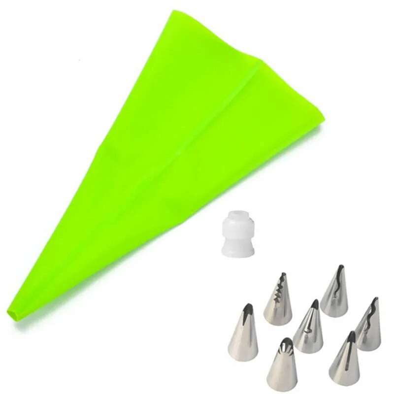 9 vnt. / rinkinys Sijono glazūra vamzdžių antgaliai Tortų dekoravimo įrankiai nerūdijančio plieno kremo purkštukai + silikoninis konditerijos maišelis + konverterio pyrago antgaliai