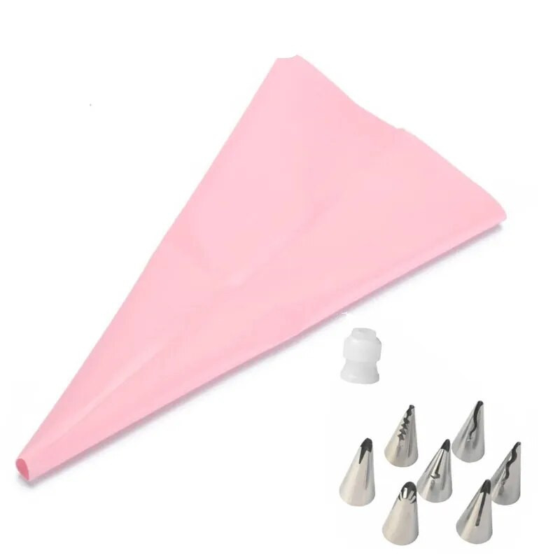 9 vnt. / rinkinys Sijono glazūra vamzdžių antgaliai Tortų dekoravimo įrankiai nerūdijančio plieno kremo purkštukai + silikoninis konditerijos maišelis + konverterio pyrago antgaliai