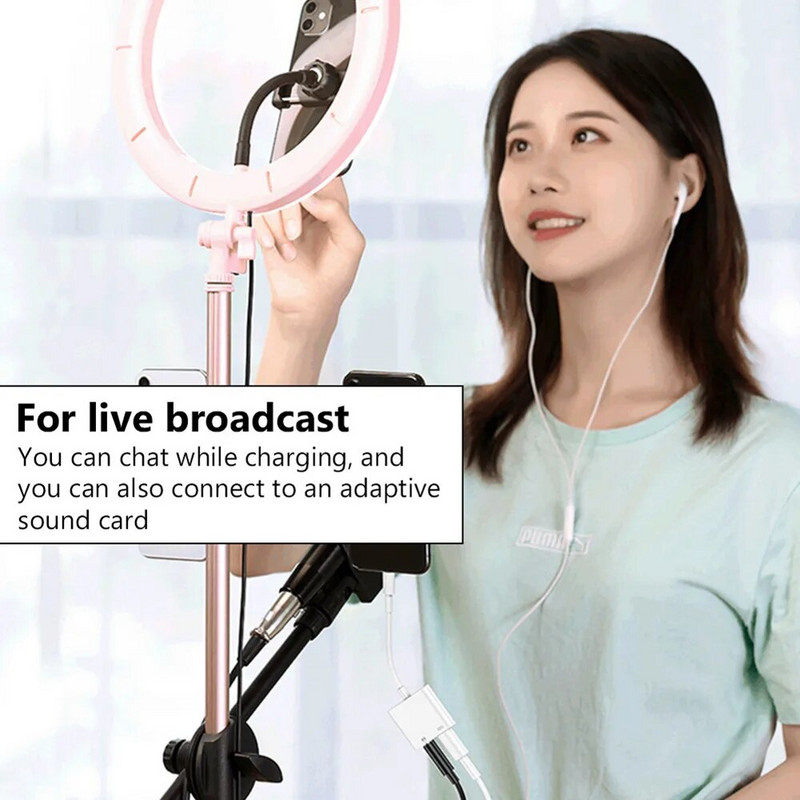 Ausinių adapteris, skirtas iPhone 14 13 12 11 X 8 7 Plus Aux garso skirstytuvas, skirtas apšvietimui iki 3,5 mm adapterio ausinių lizdo kabelio