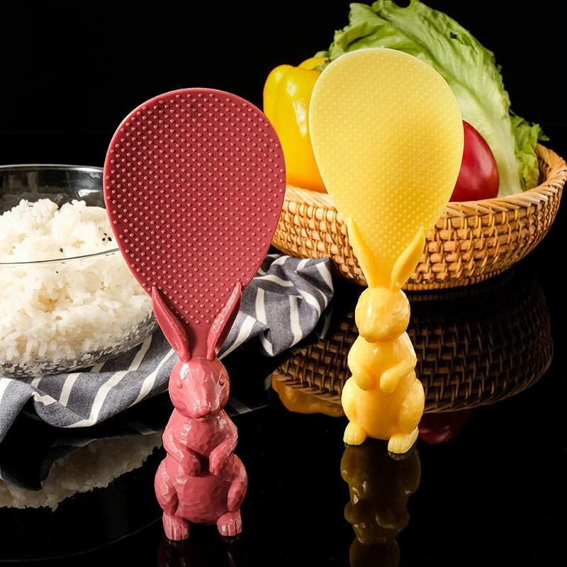 Animacinio filmo ryžių šaukštas Kviečių šiaudų triušio šaukštas gali atsistoti Triušis Ryžių semtuvas Ryžių viryklė Ryžių šaukštas Kūrybinis nepridegantis ryžių puslapis