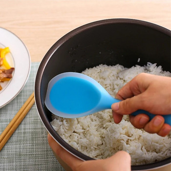 Топлоустойчива силиконова лъжица за ориз Хранителен черпак за смесване Незалепващ тиган Инструменти за готвене Кухненски лъжици за супа Кухненски аксесоари