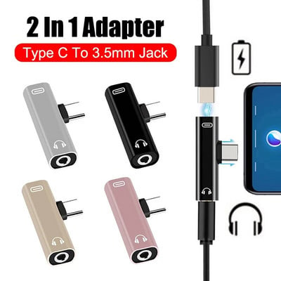 2 IN1 Type C To 3.5mm Jack Earphone Charging Cable Audio Converter for Xiaomi Huawei Tablet Type C to 3.5mm OTG Adapter