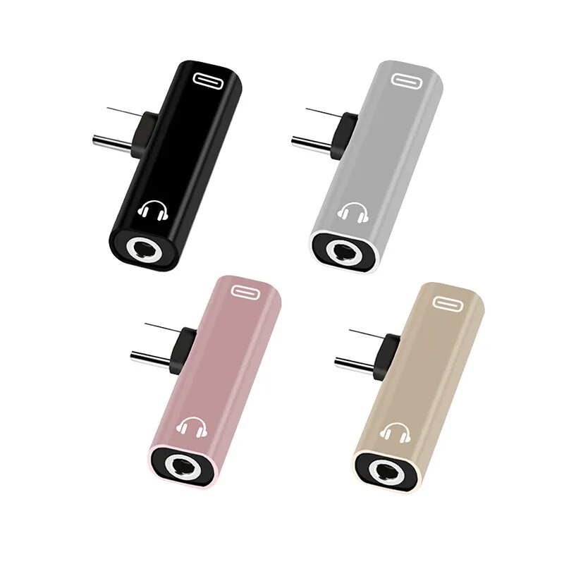 2 IN1 C tipo į 3,5 mm lizdą ausinių įkrovimo kabelio garso keitiklis, skirtas Xiaomi Huawei C tipo planšetiniam kompiuteriui iki 3,5 mm OTG adapterio