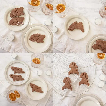 1/4 τμχ Cute Yoga Rabbit Πασχαλινά Χριστουγεννιάτικα Πλαστικά μπισκότα με ανάγλυφη φόρμα Fondant Cookie Cutter Φόρμα μπισκότων λαγουδάκι DIY Εργαλεία ψησίματος