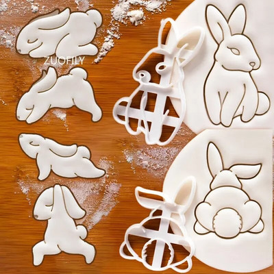 1/4 vnt Mielas jogos triušiukas Velykų kalėdinis plastikinis sausainis su reljefiniu pelėsiu Fondant sausainių pjaustyklė Bunny sausainių formelė "pasidaryk pats" kepimo įrankiai