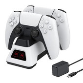 PS5 valdiklio greito įkrovimo stotis su LED indikatoriumi Greito įkrovimo stovo kintamosios srovės adapteris, skirtas PlayStation5 žaidimų pultams