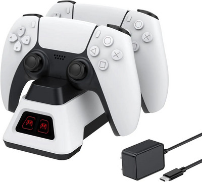 PS5 valdiklio greito įkrovimo stotis su LED indikatoriumi Greito įkrovimo stovo kintamosios srovės adapteris, skirtas PlayStation5 žaidimų pultams