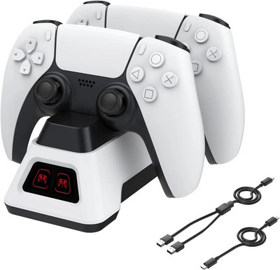 PS5 valdiklio greito įkrovimo stotis su LED indikatoriumi Greito įkrovimo stovo kintamosios srovės adapteris, skirtas PlayStation5 žaidimų pultams