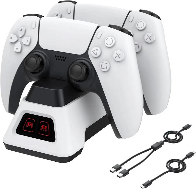 PS5 valdiklio greito įkrovimo stotis su LED indikatoriumi Greito įkrovimo stovo kintamosios srovės adapteris, skirtas PlayStation5 žaidimų pultams